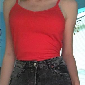 Red spaghetti strap cotton tank top
